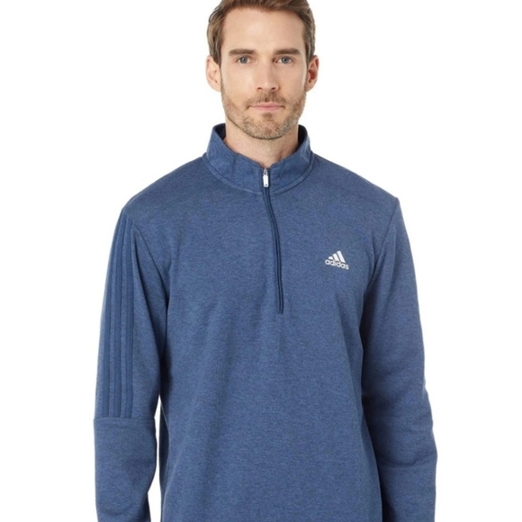 Adidas Men Size XL Blue 3 Stripes Quarter Zip Pullover Active Top Shirt - Picture 1 of 9